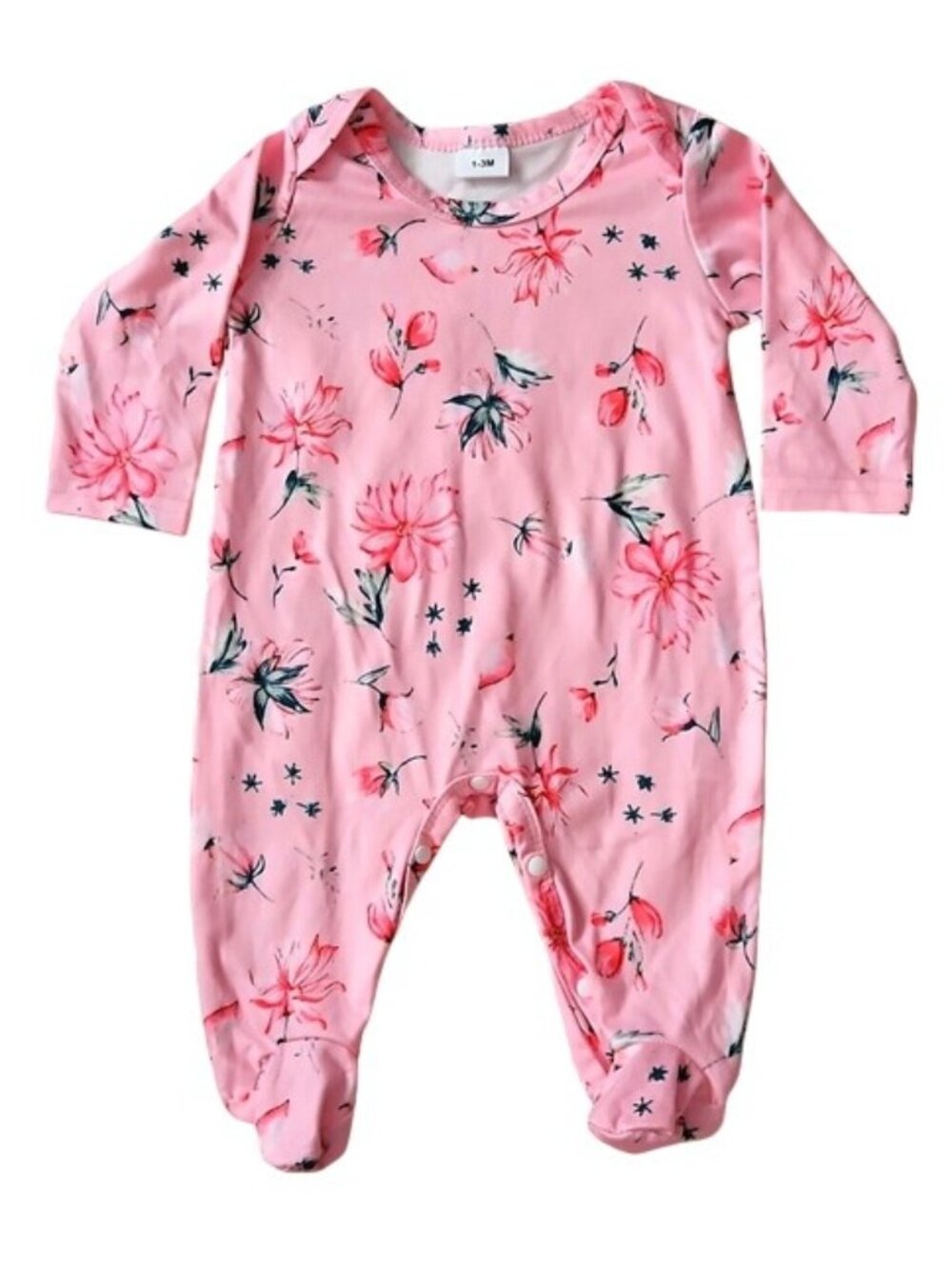 Baby Girl Footed Onesie 3 Piece Lot 1-3 Months New Fairy Pink Floral One Piece - Picture 2 of 7